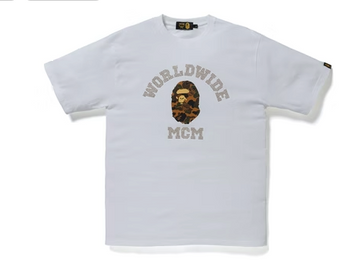 BAPE x MCM Rhinestone College Tee White