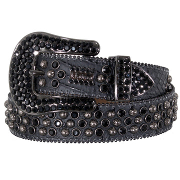 B.B Simon Belt Jet Black Crystal Leather