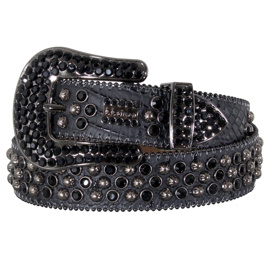 B.B Simon Belt Jet Black Crystal Leather