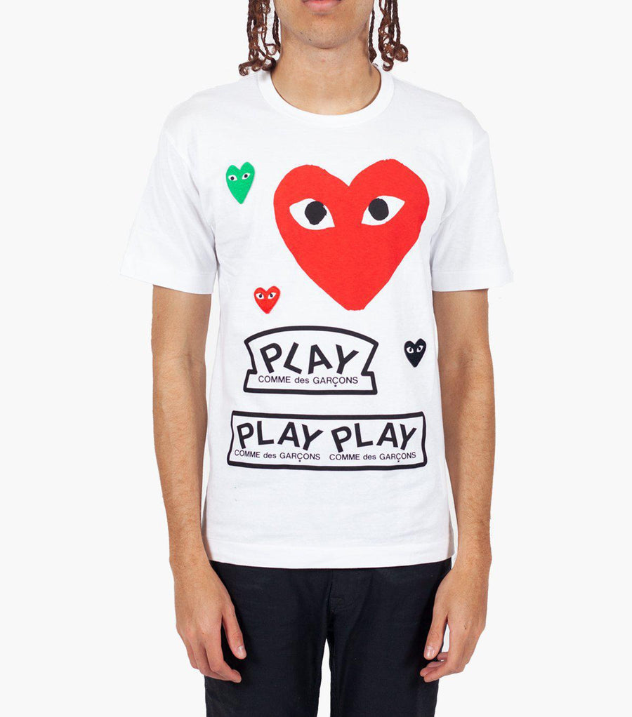 COMME DES GARCONS PLAY CDG PLAY WHITE T-SHIRT MULTI LOGO RED