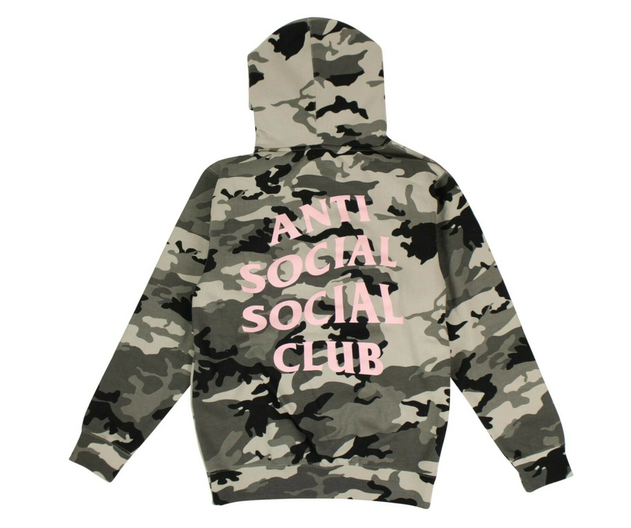 Anti Social Social Club Green Camo Not Gildan Hooded Sweatshirt 'Frozen Snow Camo Pink Logo'