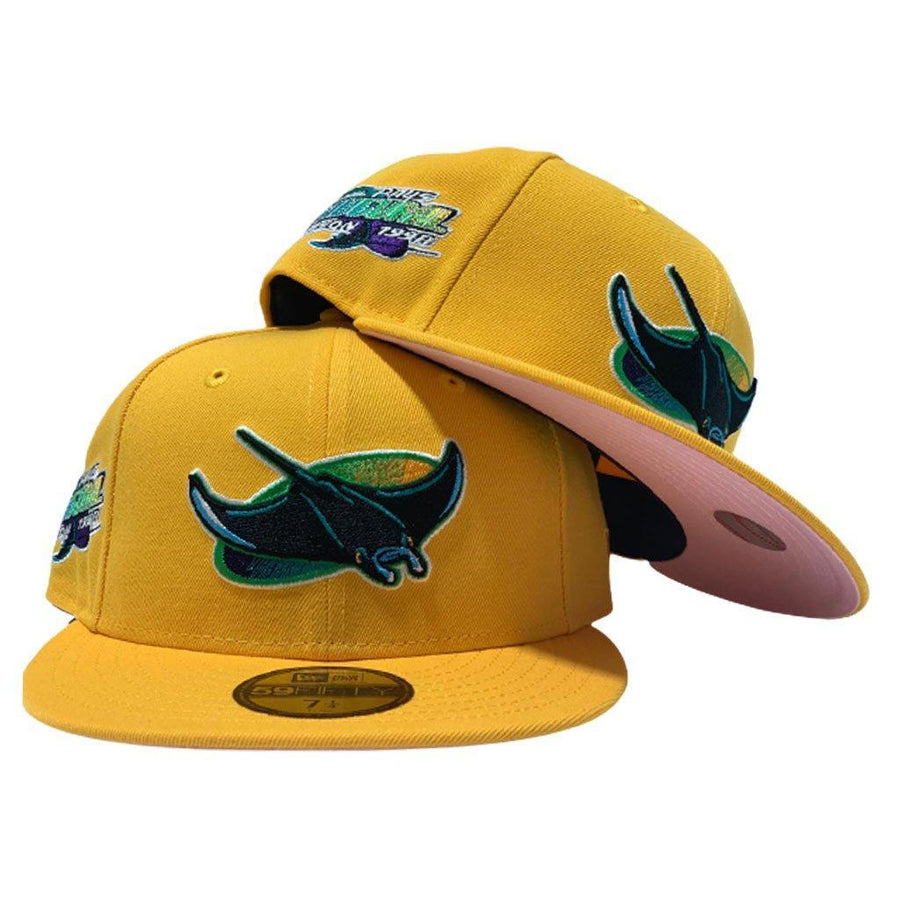 Tampa Bay Devil Rays Inaugrial Season Yellow Cap Pink Brim New Era Fitted Hat