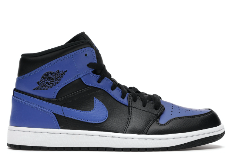 Air Jordan 1 Mid Black Royal Tumbled Leather