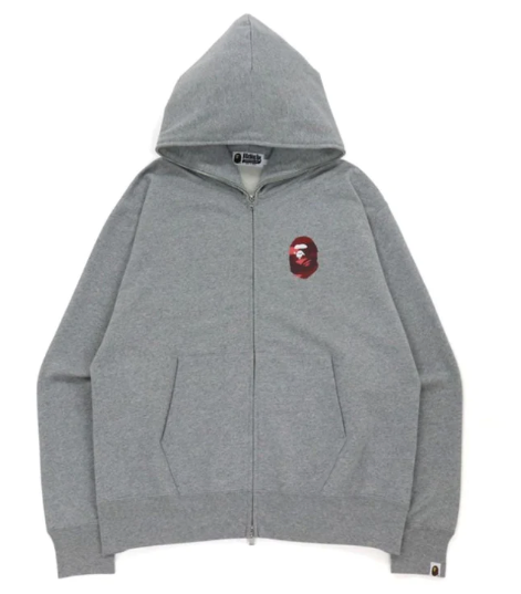 A BATHING APE CAMO QUADRANGLE RELAEXED FIT FULL ZIP HOODIE GREY M
