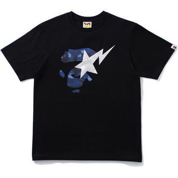 Bape Color Camo Ape Face On Bapesta Tee Navy