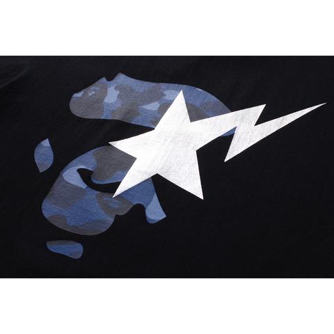 Bape Color Camo Ape Face On Bapesta Tee Navy